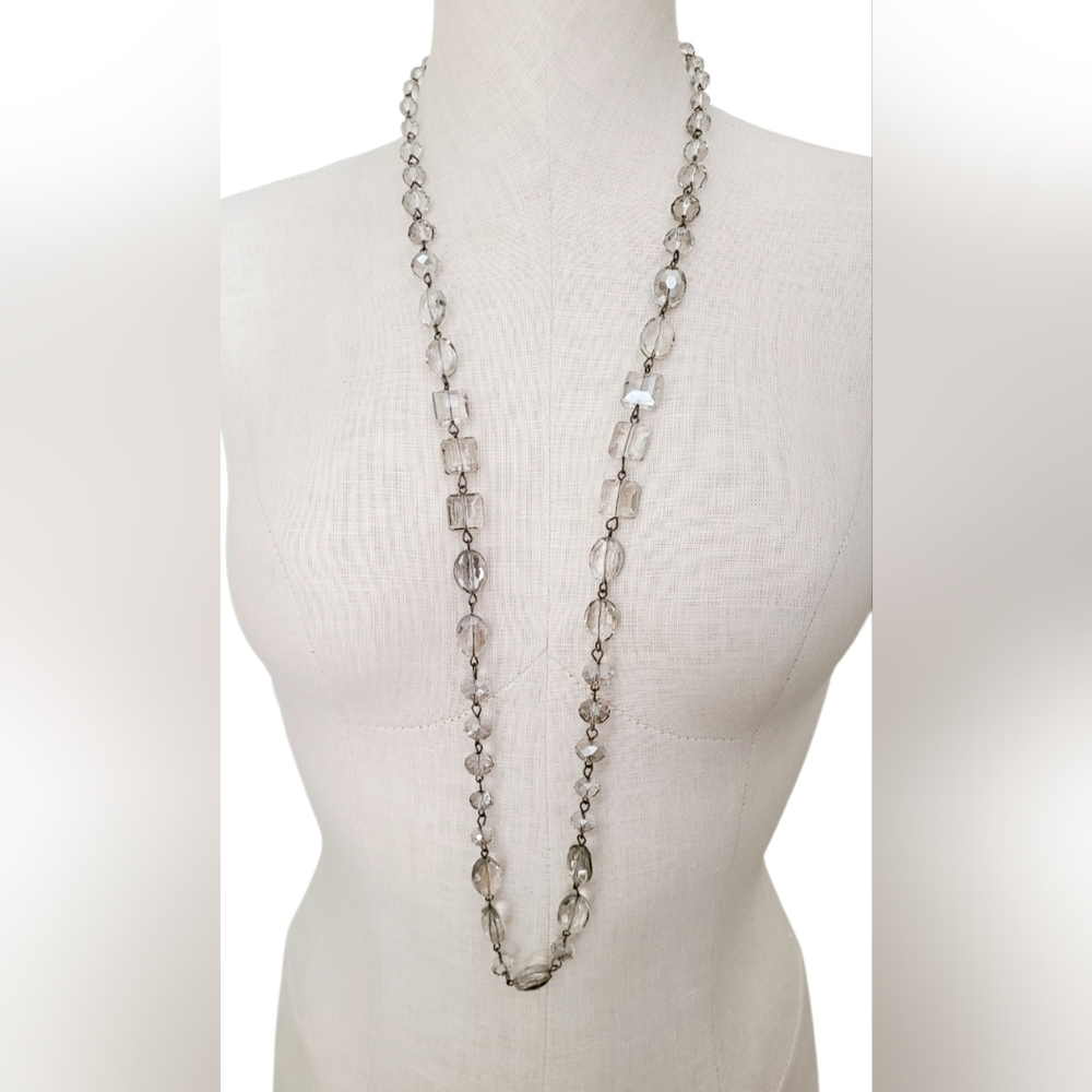 Fabulous Vintage Xtra Long Faceted Glass Beads Necklace 42.5" Circumference
